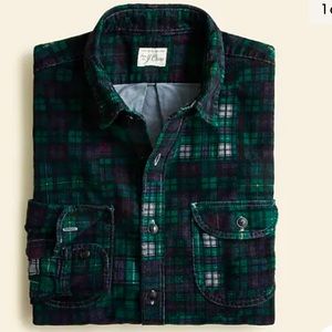 NWOT JCrew Garment Dyed Green Plaid Corduroy Shirt